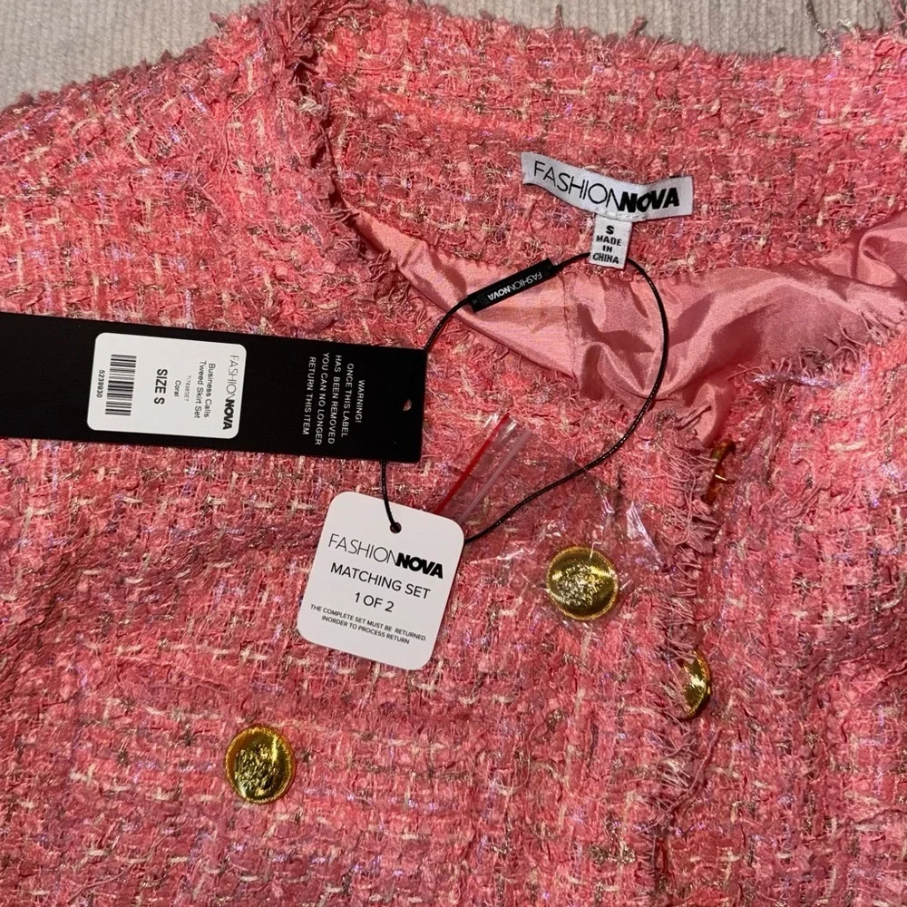 NWT Fashion Nova Tweed Skirt Set Pink Business Calls Co-ord Small New Cute